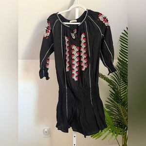 Ulla Johnson Samira mini dress in black with red and white embroidery size 6